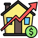 Ikonica kuće s grafom rasta koja simbolizira povećanje vrijednosti nekretnine profesionalnim bojanjem u Rijeci