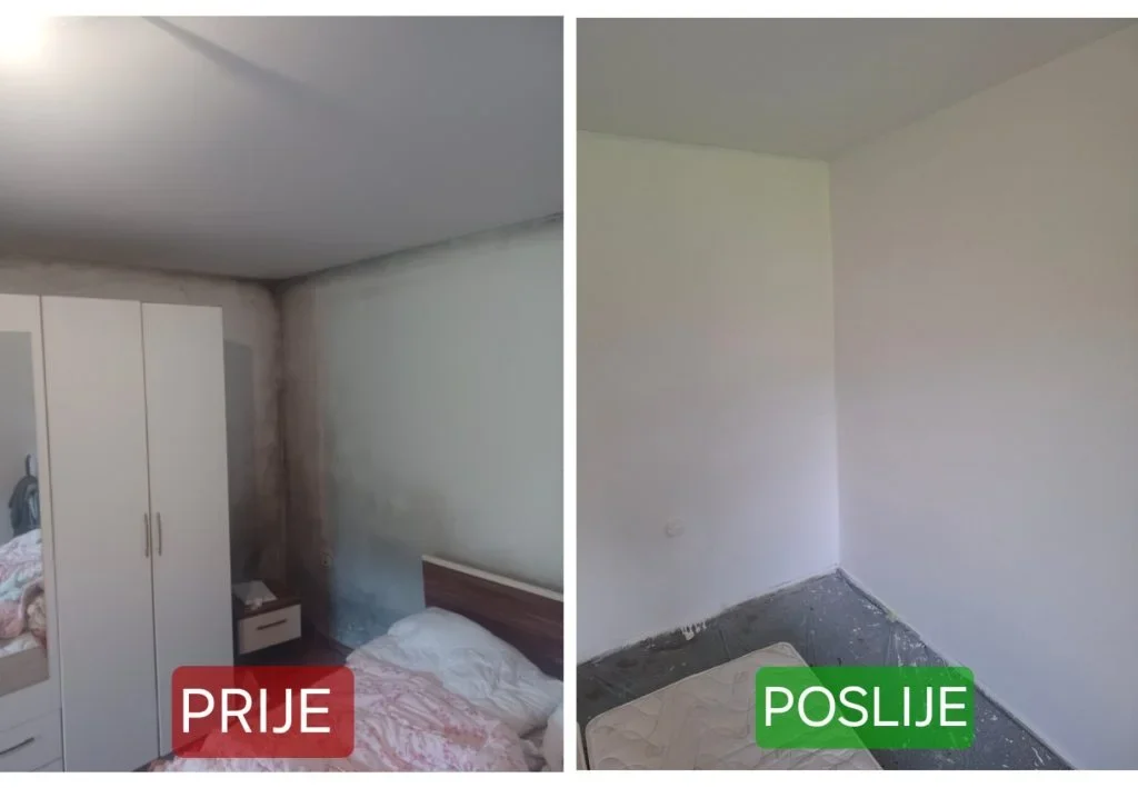 Tamni zid prije i nakon bojanja – primjer profesionalnog uređenja u Rijeci